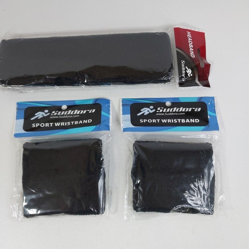 Suddora Sweatbands (Headband/ 2 Wristbands‎ ) - Basketball, Tennis, Gym Black